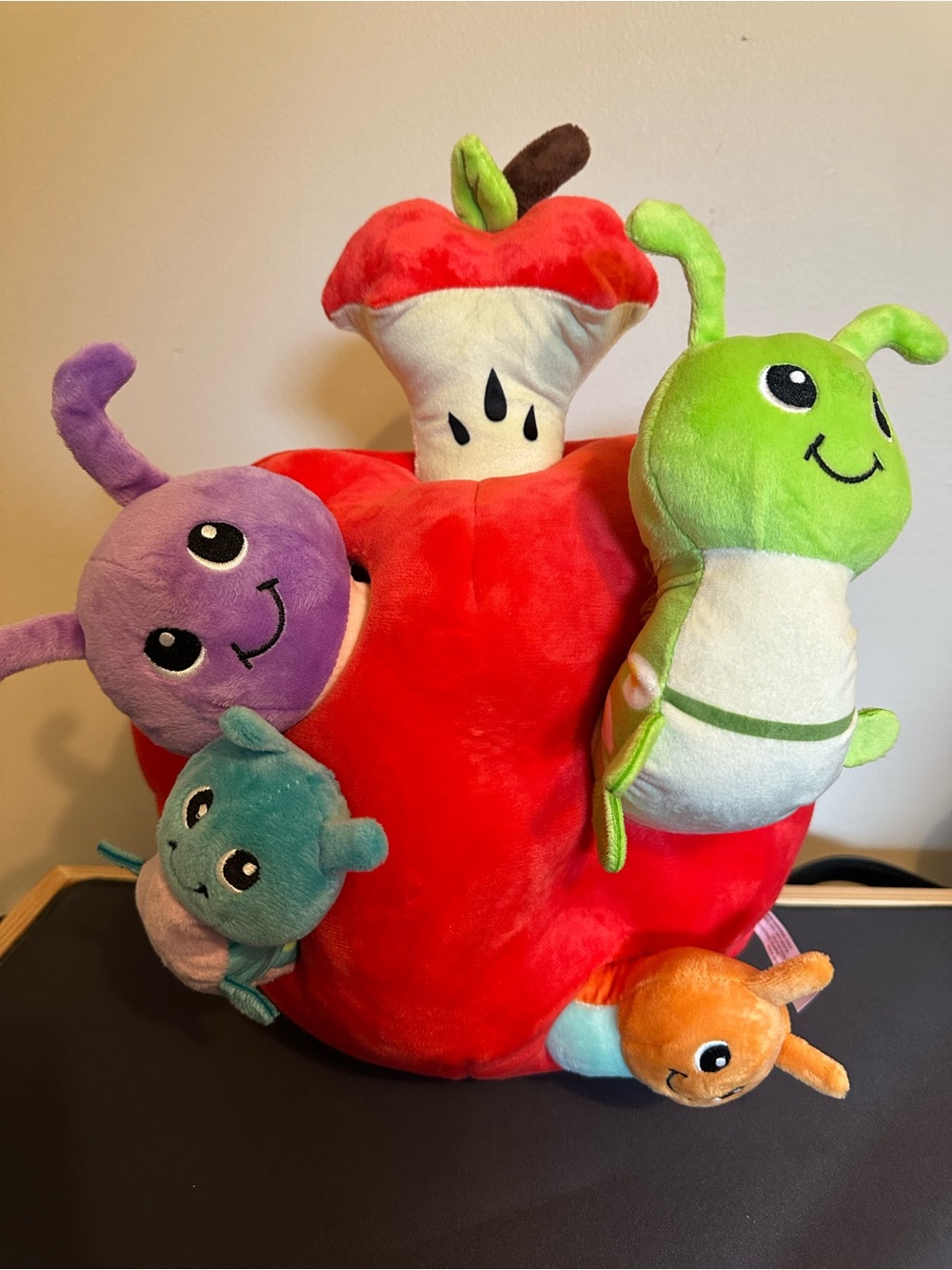 Red Apple with Colorful Caterpillar Pals Dog Toy